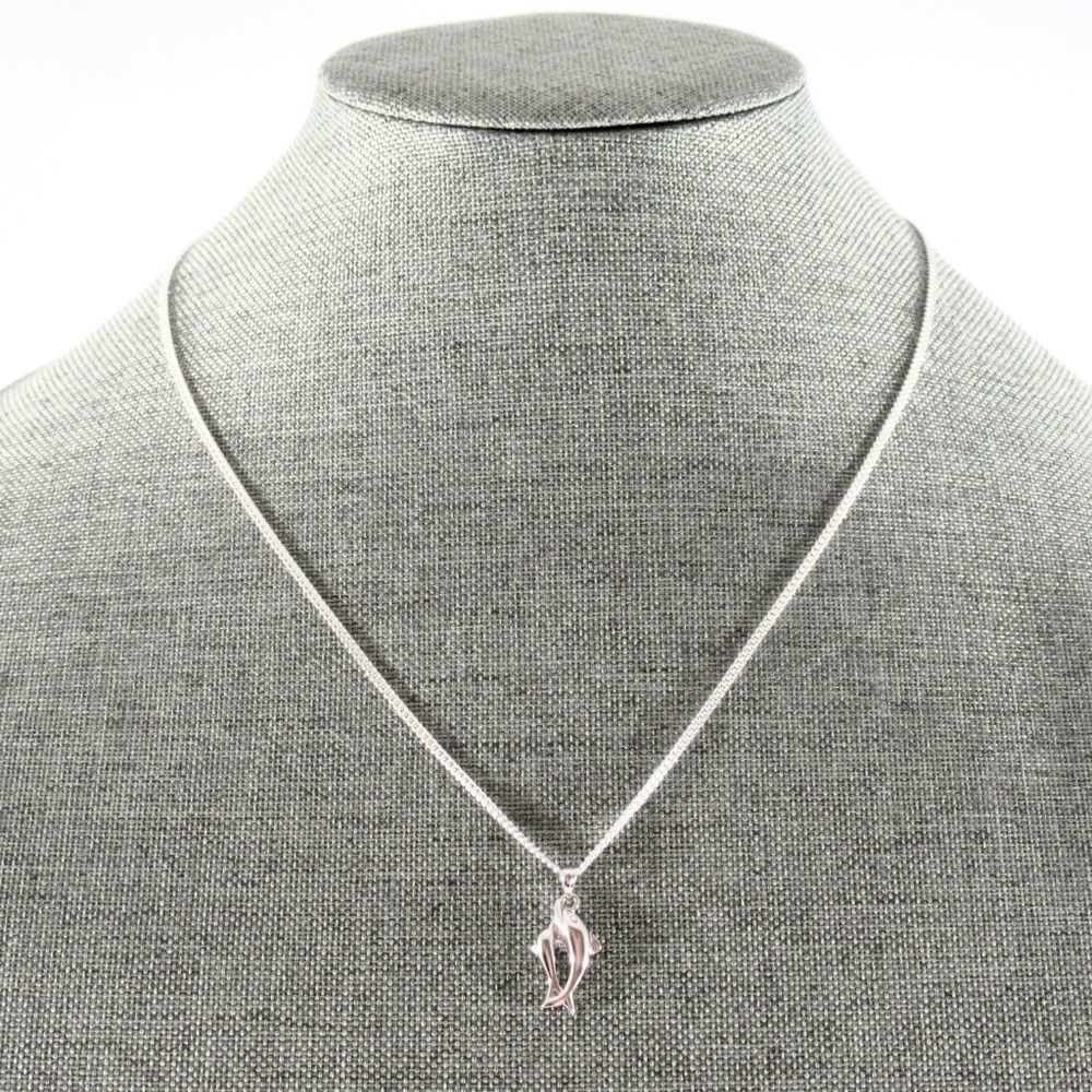 Sterling Silver 925 Dolphin Pendant Curb Chain 20"